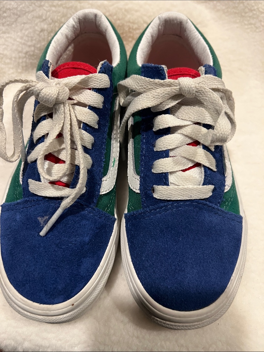 Vans Low-Top Sneakers in Blue, Green & Red with White Stripe